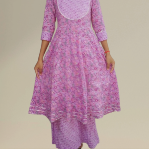 Printed pure cotton Anarkali kurta with Palazzo