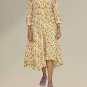 Leaffashion women printed cotton High low kurta design (yellow)